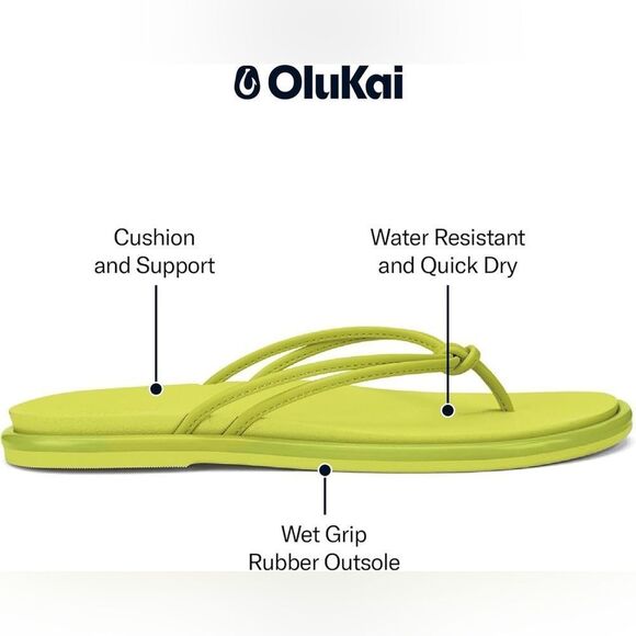 NWT-OLUKAI- Aka Sandals in citron lime green- women Size 7 - Picture 3 of 9